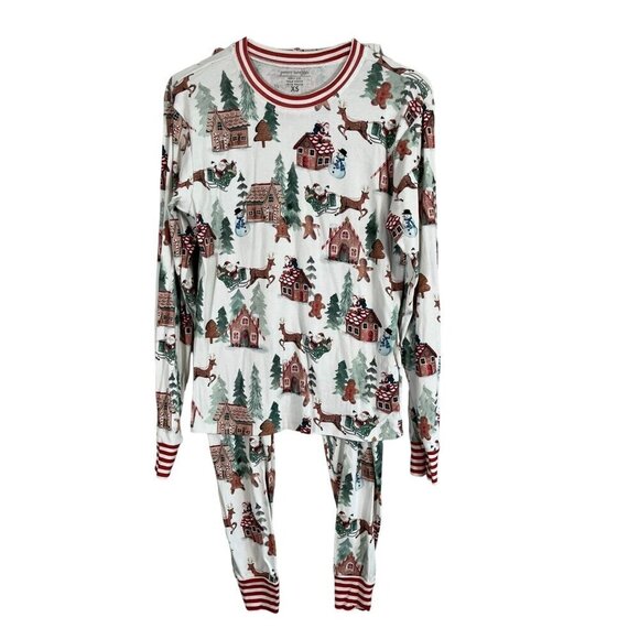 Pottery Barn Pajama Set Women XS Red Stripe Christmas Holiday Festive Santa Snow - Picture 1 of 10